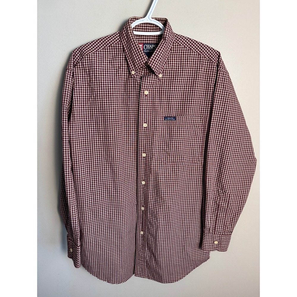 Chaps Ralph Lauren Mens Burgundy Micro-Check Button Down Shirt S Preppy Classic